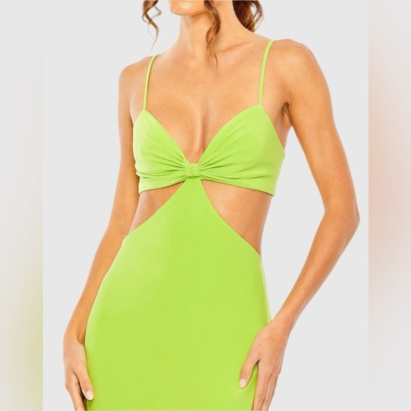 IEENA for Mac Duggal Cutout Strappy Back Column Dress Sz 8 Green Maxi Gown - Picture 4 of 15